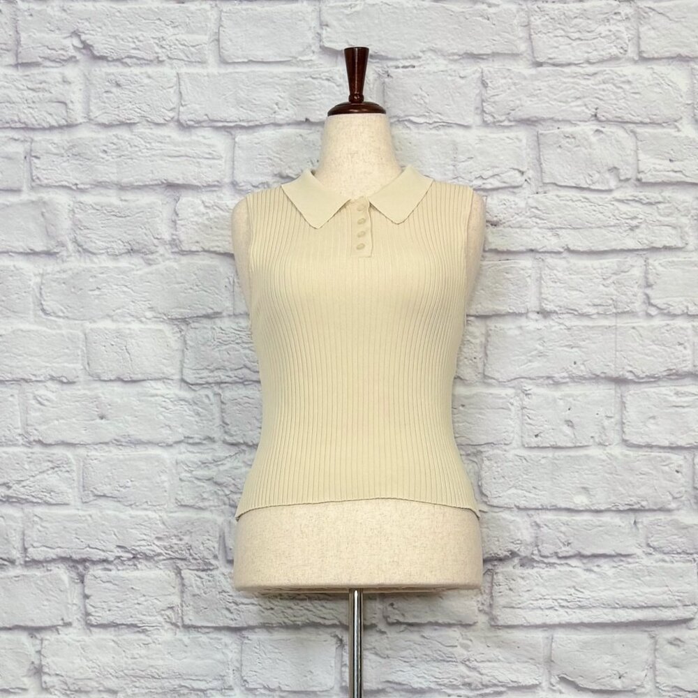 Nyland Cream Ribbed Sleeveless Polo Top